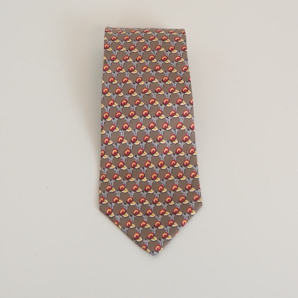 Christian Dior Monsieur 100% Silk Neck Tie Gold & Red‎ Flower Print VTG 90s